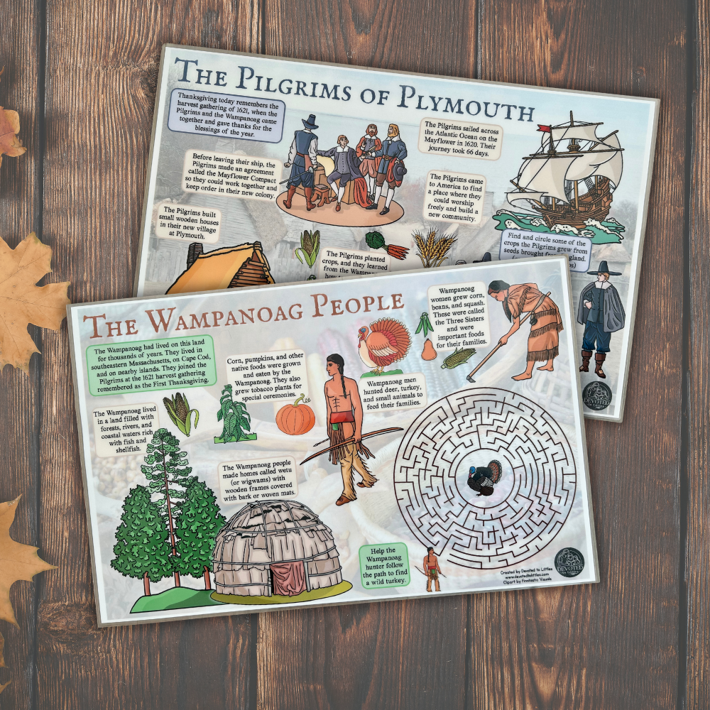 Thanksgiving History Placemats (The Wampanoag and the Pilgrims) - Digital Download