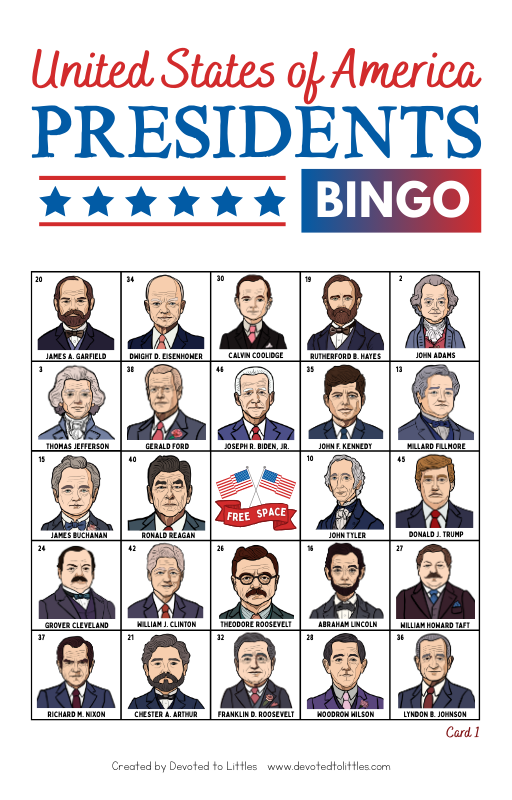 U.S. Presidents Bingo Game