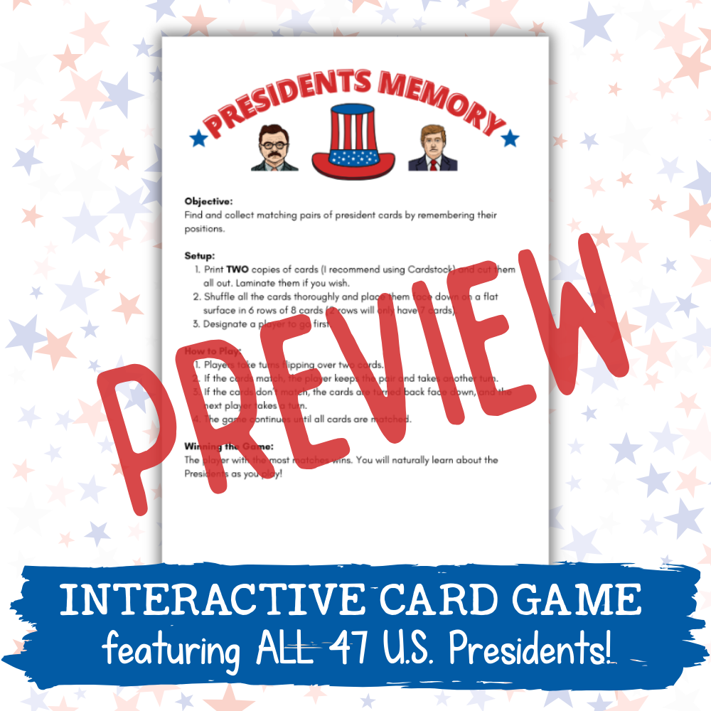 U.S. Presidents Memory Card Game