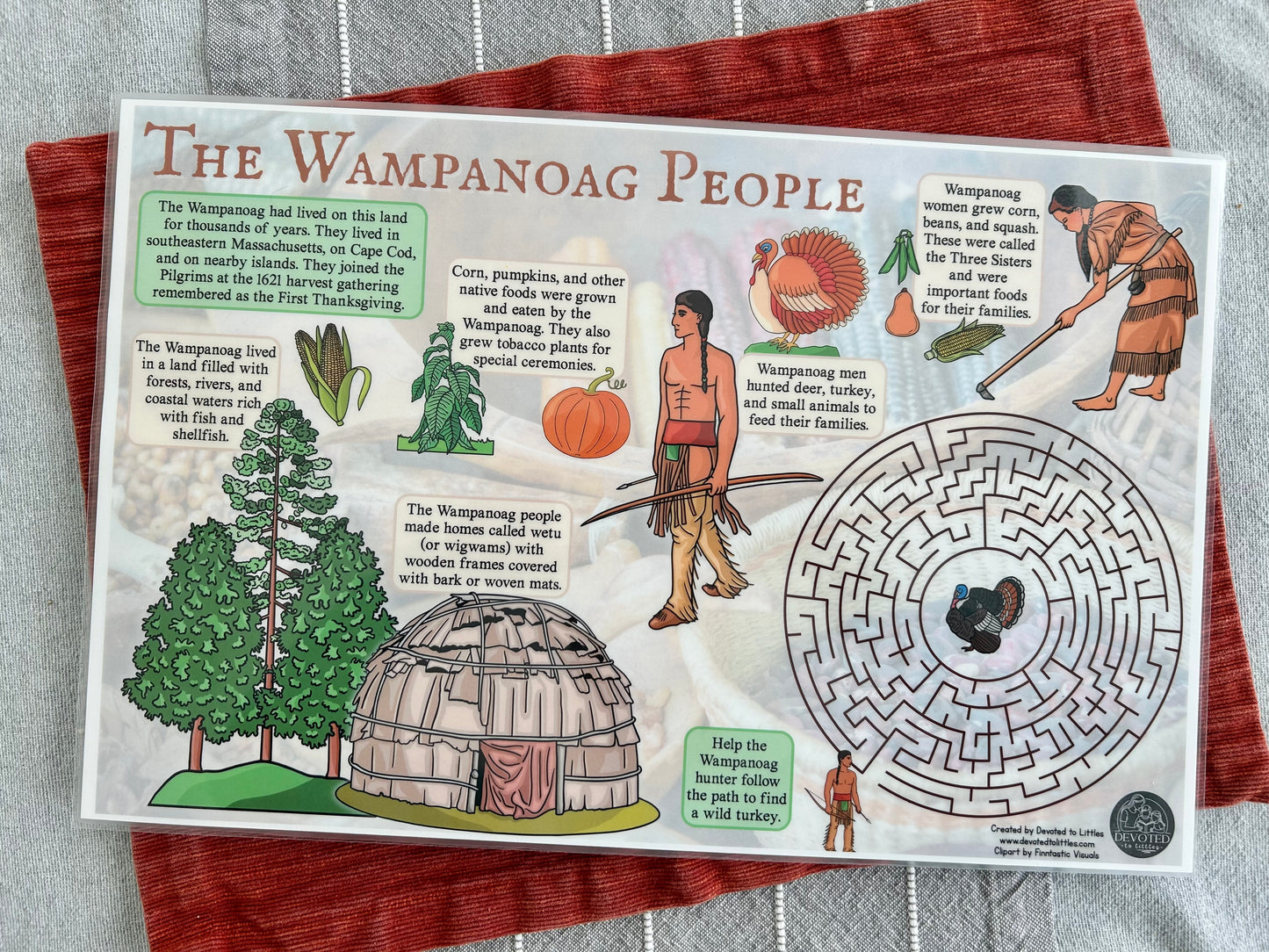 Thanksgiving History Placemats (The Wampanoag and the Pilgrims) - Digital Download