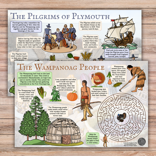 Thanksgiving History Placemats (The Wampanoag and the Pilgrims) - Digital Download